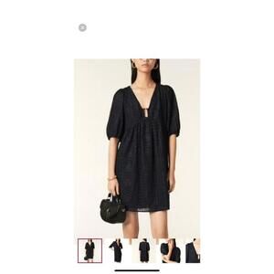 NWOT BA&SH Brancia Navy Blue Embroidered Eyelet Dress Size M